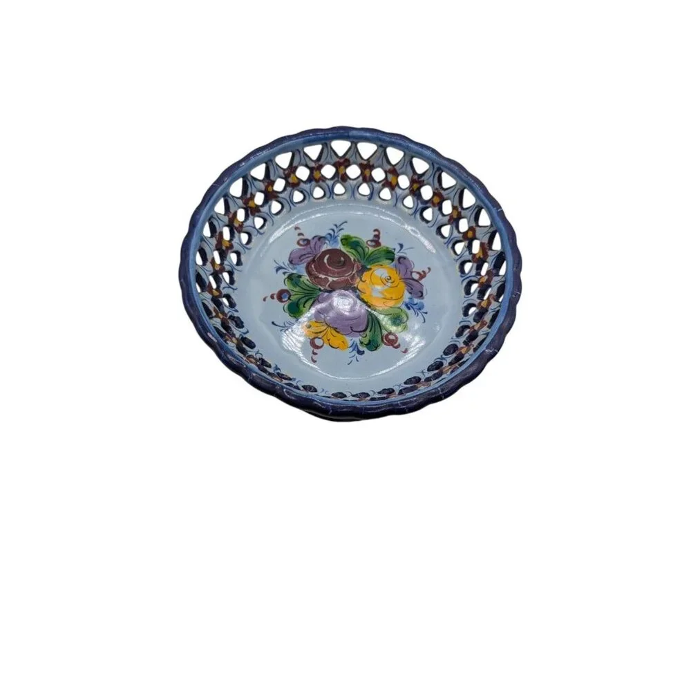 Handpainted Portugal Pottery Open Candy/Footed Compote/Footed Bowl READ